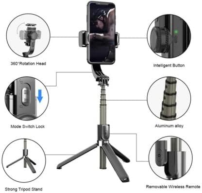 SKPM L08 Gimbal Stabilizer Bluetooth Selfie Stick with Remote Control Tripod Foldable Support Horizontal and Vertical Shooting for Smart Phone Essalan Shop