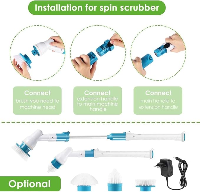 Electric Spin Adjustable Scrubber Extension Handle Cordless Cleaning Brush Essalan Shop