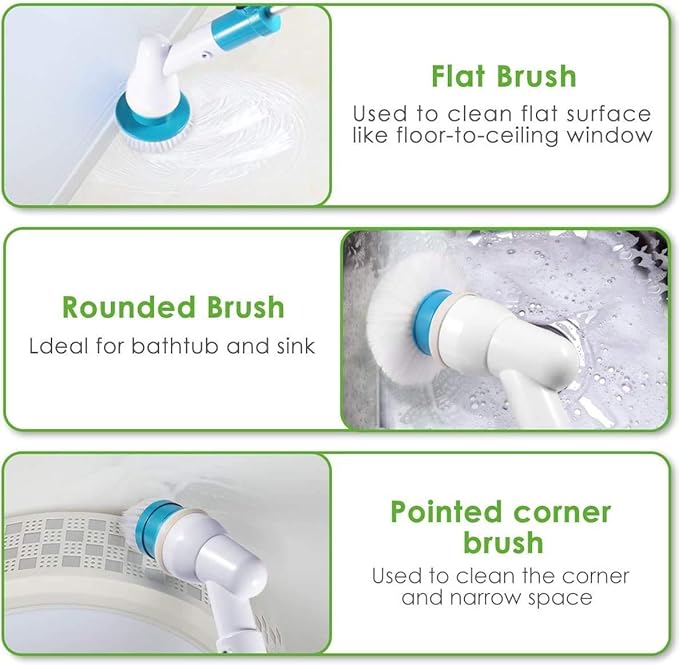 Electric Spin Adjustable Scrubber Extension Handle Cordless Cleaning Brush Essalan Shop