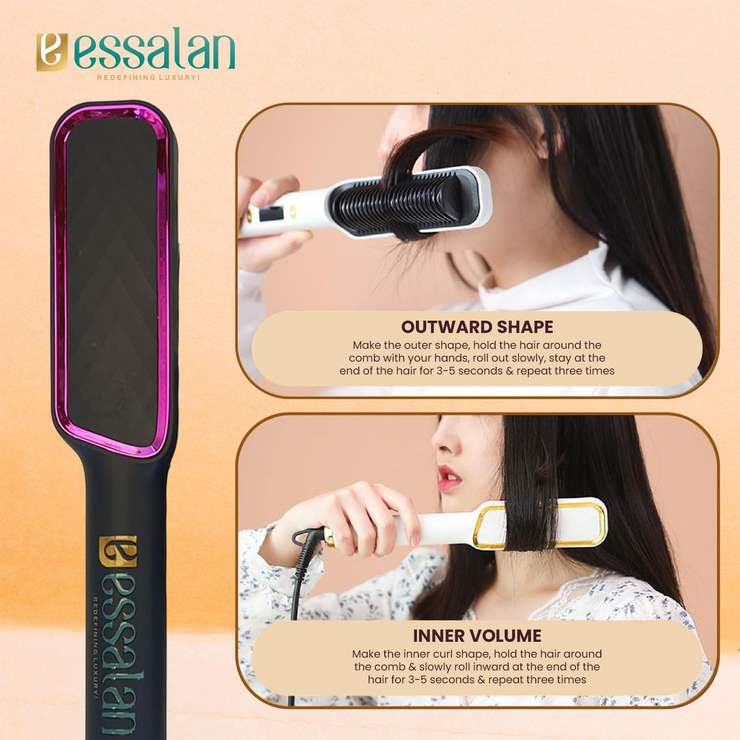 Essalan 3-in-1 Hair Straightener Brush with Built-in Comb Essalan Shop