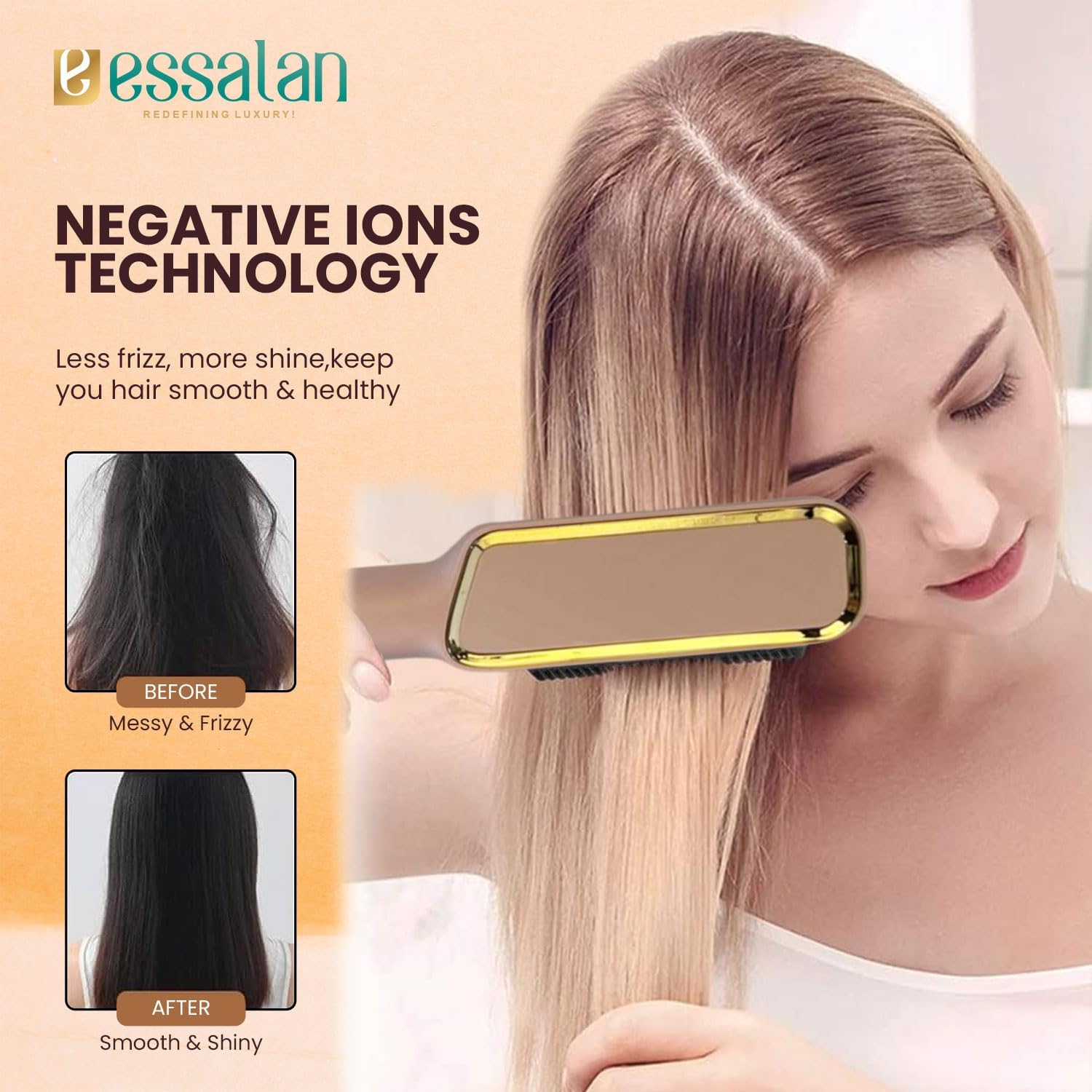 Essalan 3-in-1 Hair Straightener Brush with Built-in Comb Essalan Shop