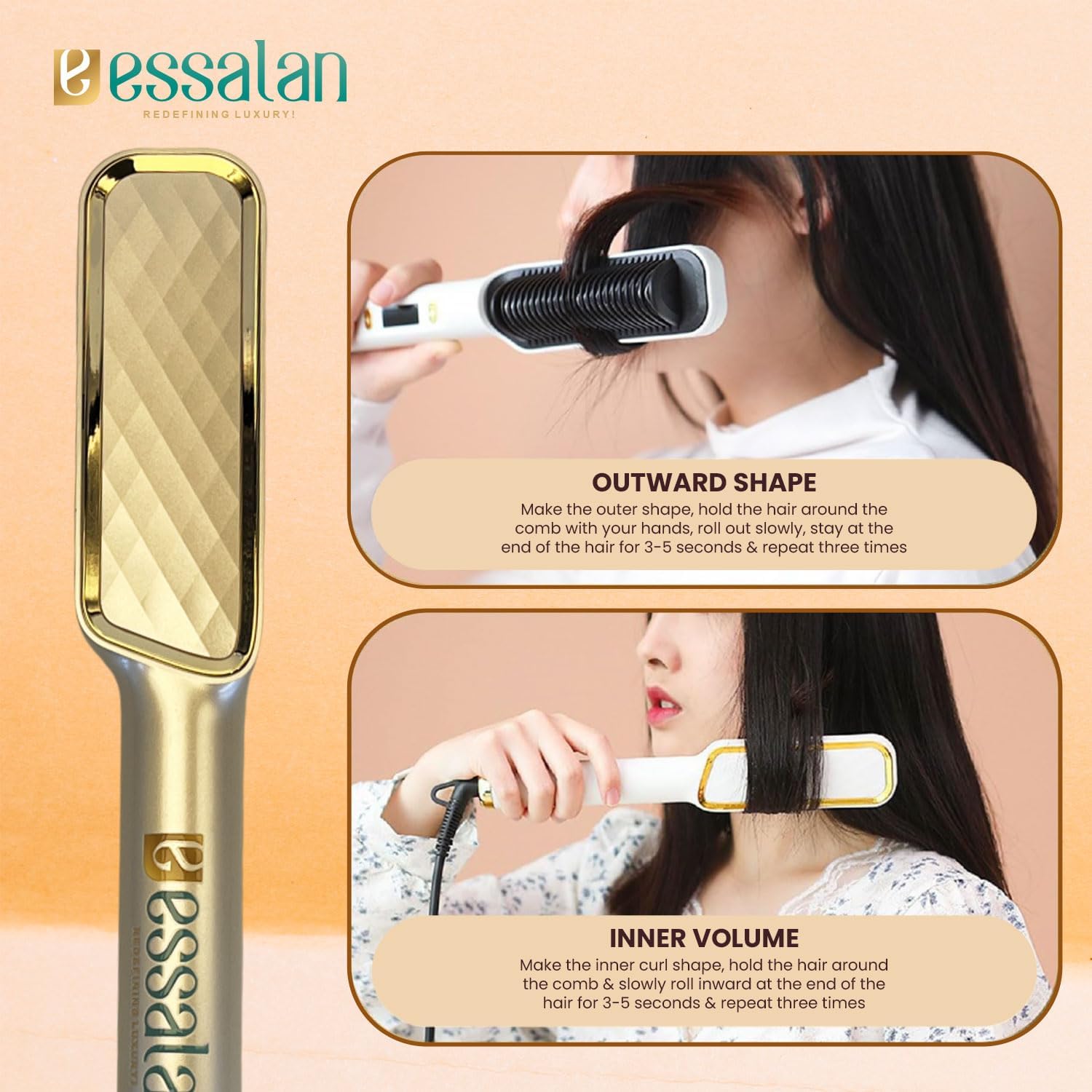 Essalan 3-in-1 Hair Straightener Brush with Built-in Comb Essalan Shop