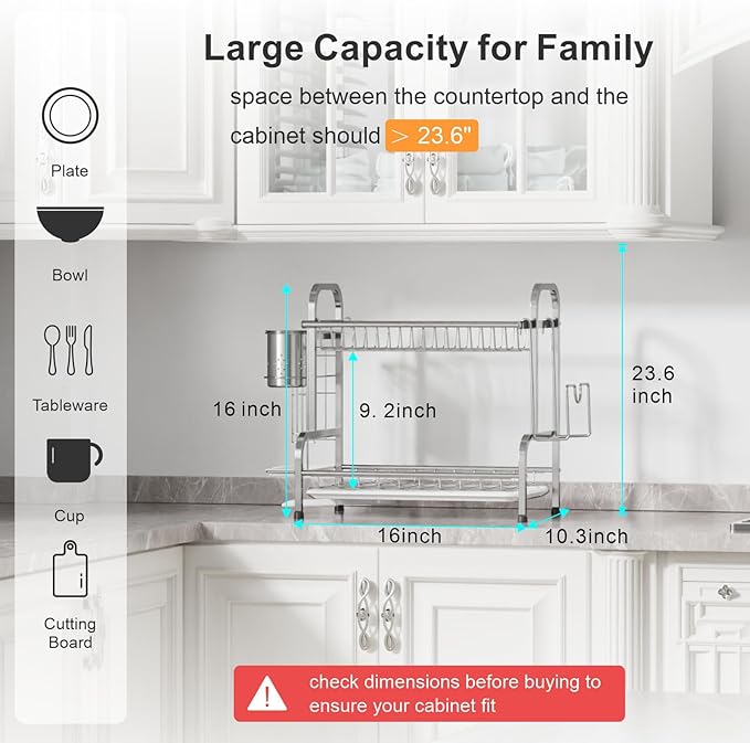 2-Tier Stainless Steel Dish Drainer Rack My Store