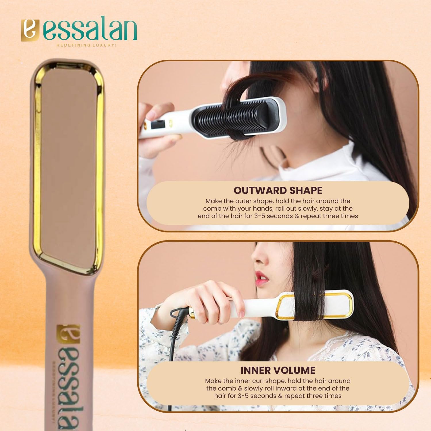 Essalan 3-in-1 Hair Straightener Brush with Built-in Comb Essalan Shop