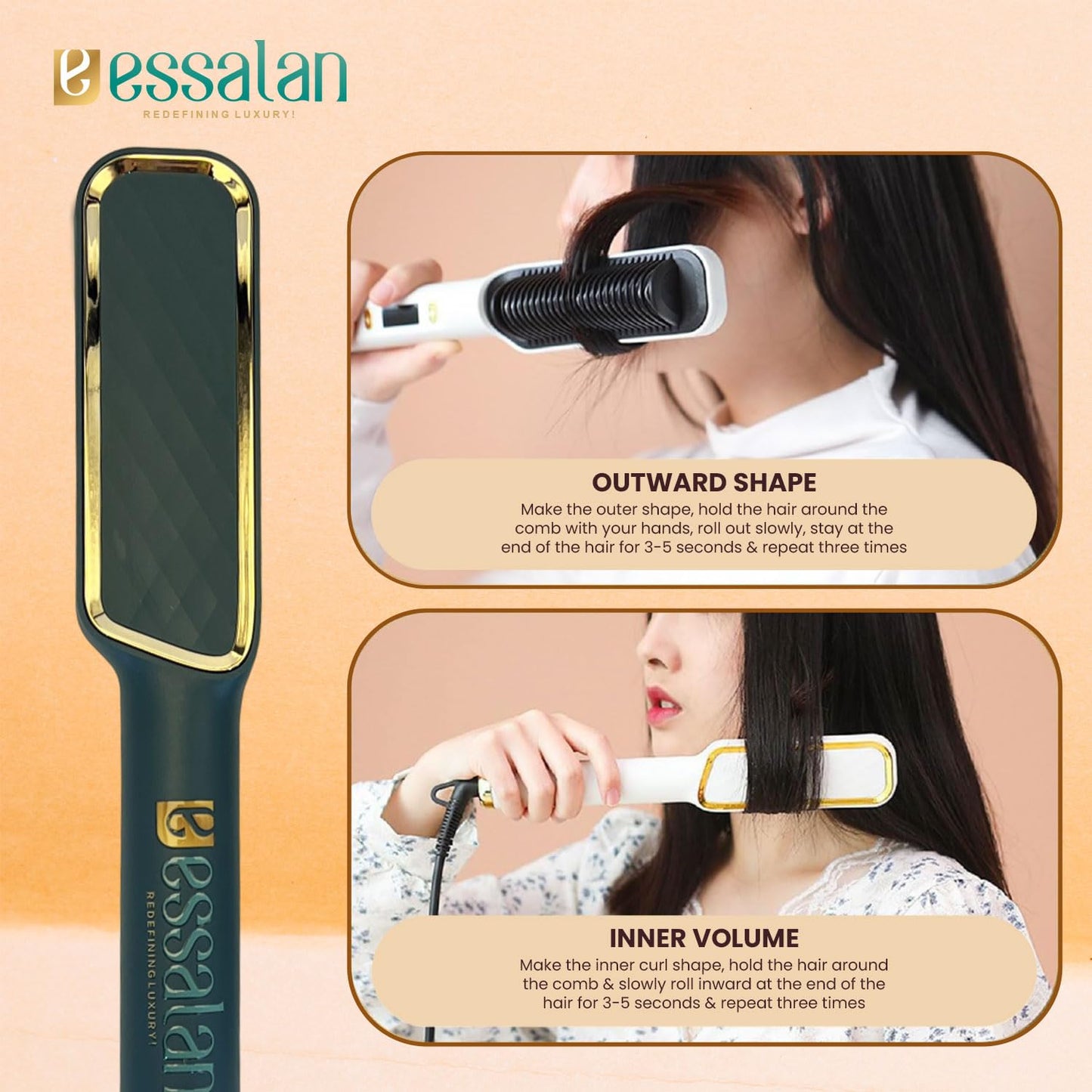 Essalan 3-in-1 Hair Straightener Brush with Built-in Comb Essalan Shop