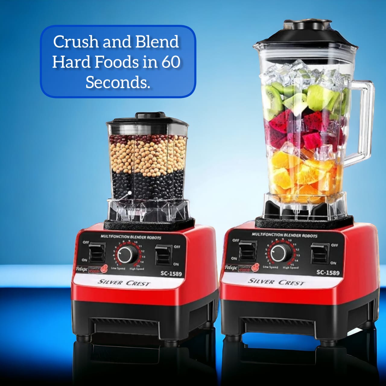 Silver Crest Heavy Duty Commercial Grade Blender With 2 Jars Smoothies Crusher and Shakes